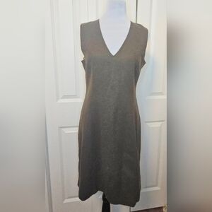 Eddie Bauer Wool Blend Dress Midi V-Neck Sleeveless Lined Kahki SZ S